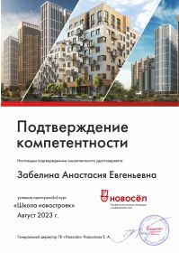Серитификат Школа новостроек